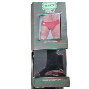 Vintage Brut Faberge Low-Rise Briefs Stretch Nylon Mens Large Black #3100 L